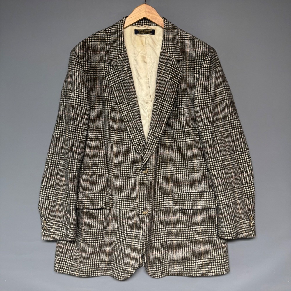 Brooks Brothers Mens 46L Glen Plaid Camel Hair Blazer Sport Coat Brown Tan USA